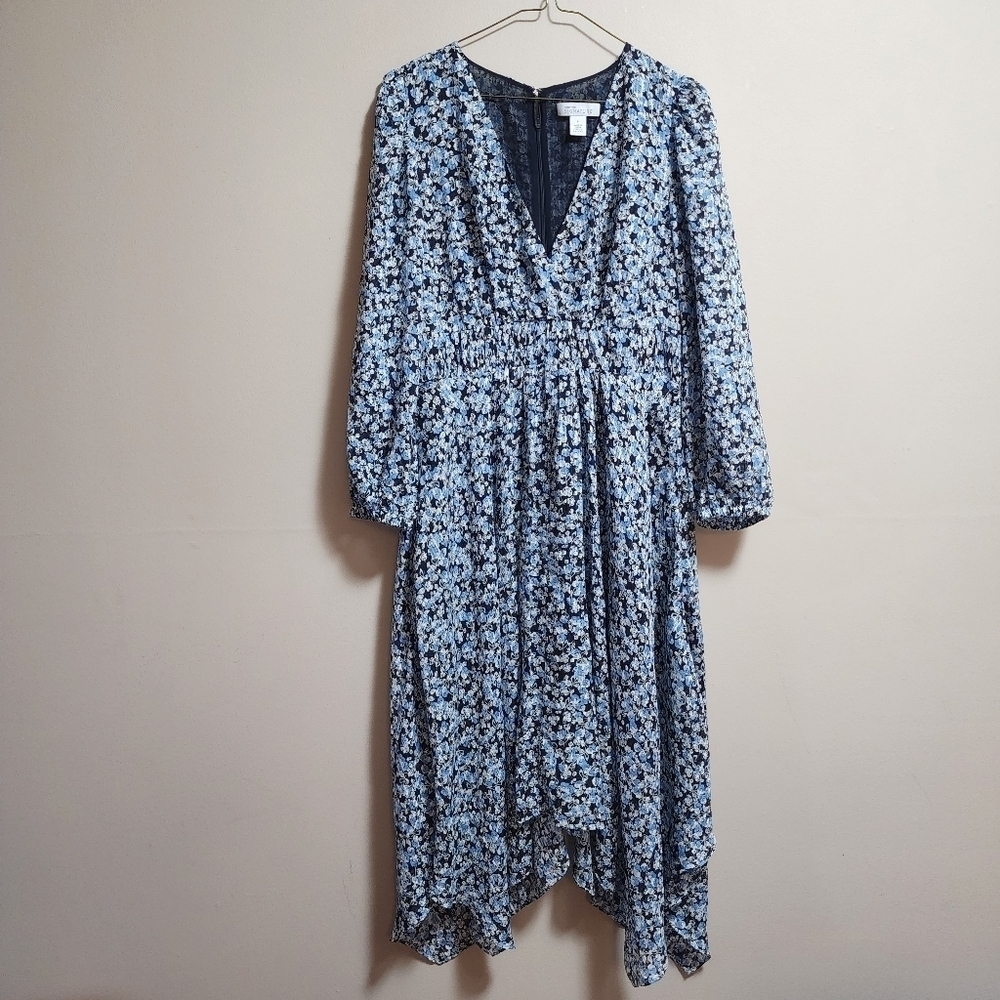 Nordstrom Signature 100% silk floral long sleeve crossbody midi dress size 6